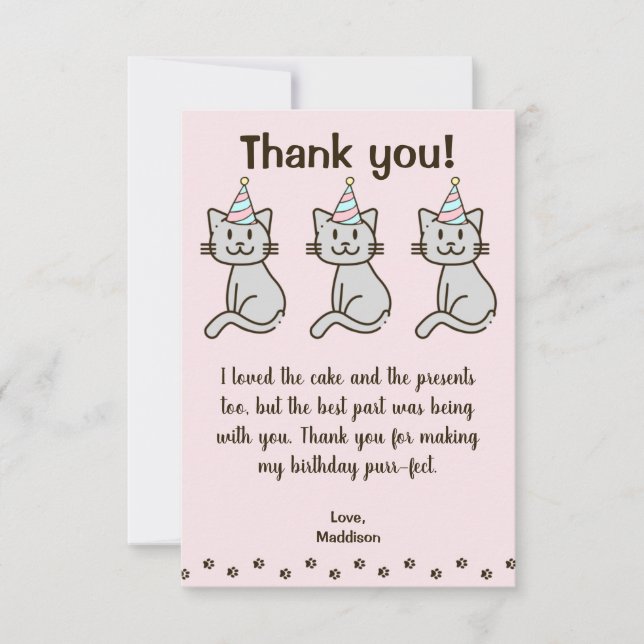 Cute Kitty Cat Birthday Thank You Card (Front)