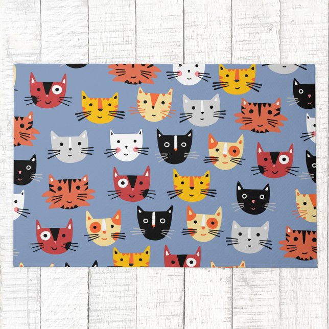 Cute Kitty Cat Blue Doormat (Fun kitty cat blue doormat)