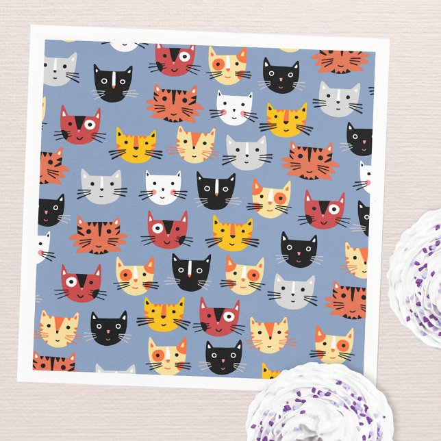 Cute Kitty Cat Blue Napkin (Cute Kitty Cat blue party paper napkins)