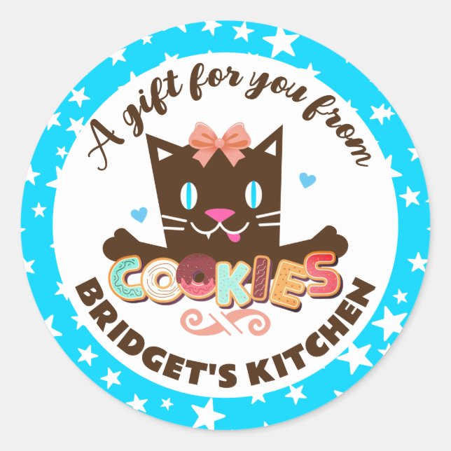 Cute kitty cat cookies from the kitchen of baking classic round sticker (Front)