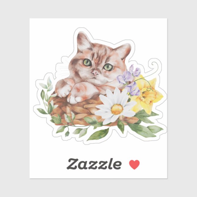 Cute Kitty Cat Daffodils Daisies Flowers (Sheet)