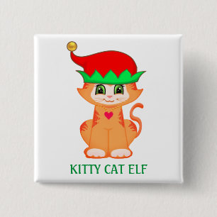 Cute Kitty Cat Elf Christmas 15 Cm Square Badge