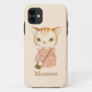 Cute Kitty Cat Floral Vintage Simple Monogram Case-Mate iPhone Case