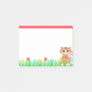 Cute Kitty Cat, Flowers & Grass Post-it Notes