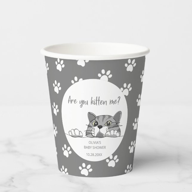 Cute Kitty Cat Gender Neutral Baby Shower Paper Cups (Front)