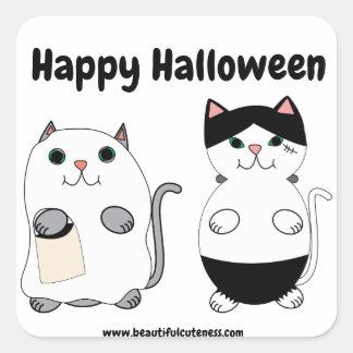 Cute Kitty Cat Ghost Monster Halloween Personalise Square Sticker