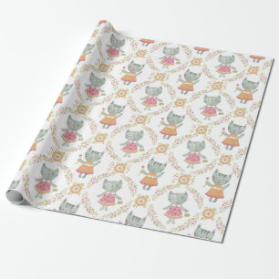 Cute Kitty Cat Girl Birthday Wrapping Paper