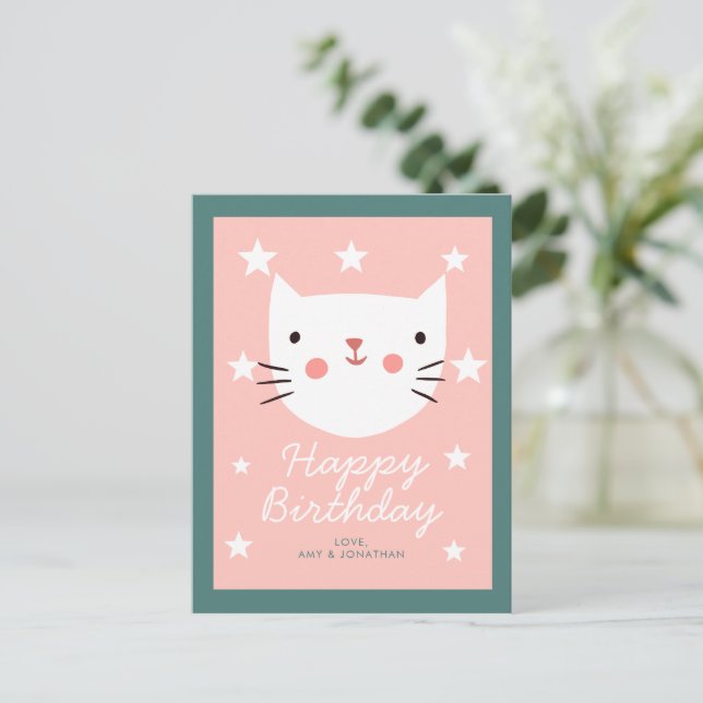 Cute Kitty Cat Happy Birthday Postcard (Standing Front)