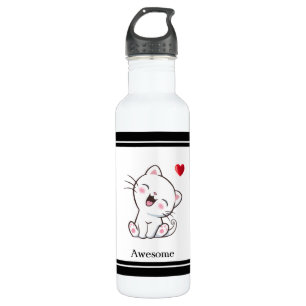 Cute Kitty Cat & Heart 710 Ml Water Bottle