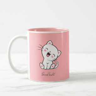 Cute Kitty Cat & Heart on Pink Two-Tone Coffee Mug