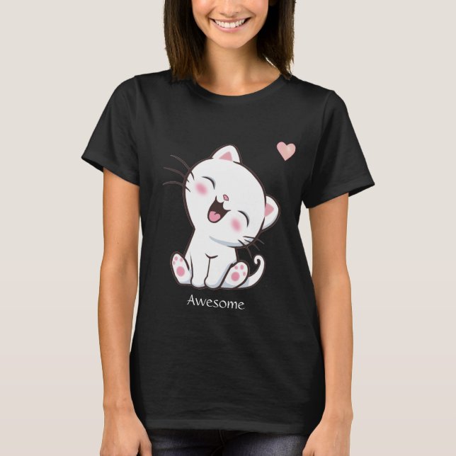 Cute Kitty Cat & Heart T-Shirt (Front)