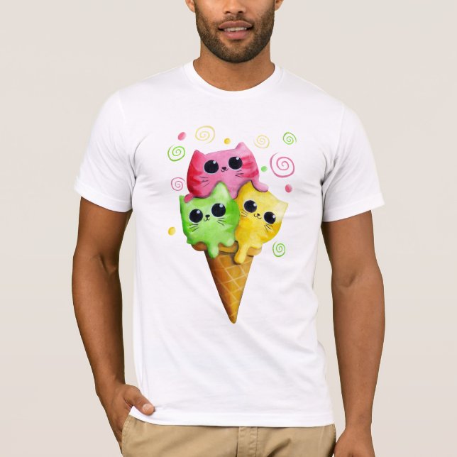 Cute Kitty Cat Ice Cream T-Shirt (Front)