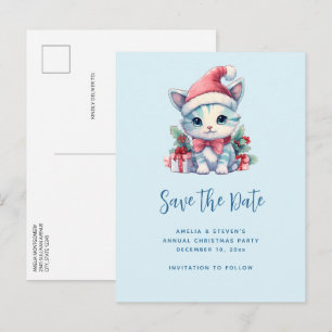 Cute Kitty Cat in a Santa Hat Christmas Announcement Postcard