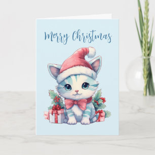 Cute Kitty Cat in a Santa Hat Christmas Holiday Card