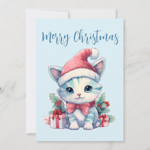 Cute Kitty Cat in a Santa Hat Christmas Holiday Card