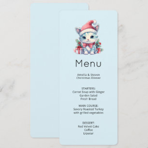 Cute Kitty Cat in a Santa Hat Christmas Menu Invitation