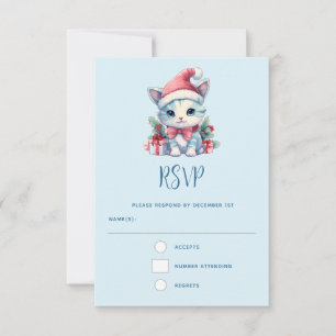 Cute Kitty Cat in a Santa Hat Christmas RSVP Card