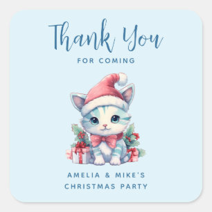 Cute Kitty Cat in a Santa Hat Christmas Thank You Square Sticker