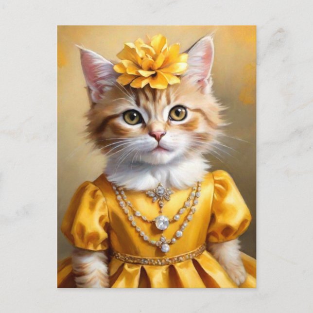Cute Kitty Cat in Yellow Dress Postcard (Front)