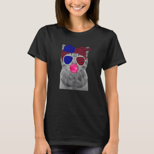 Cute Kitty Cat July 4th America Flag Patriot Liber T-Shirt
