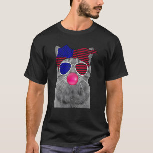 Cute Kitty Cat July 4th America Flag Patriot Liber T-Shirt