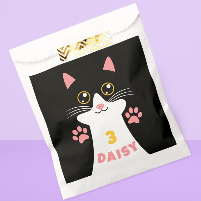 Cute Kitty Cat Kid's Birthday Party Favour Bags (Cute kitty cat favor bag with custom name and age kid's birthday parties)