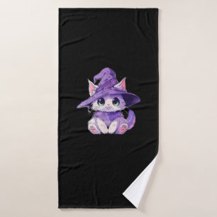 Cute Kitty Cat Kitten in Witch Hat Girls Halloween Bath Towel