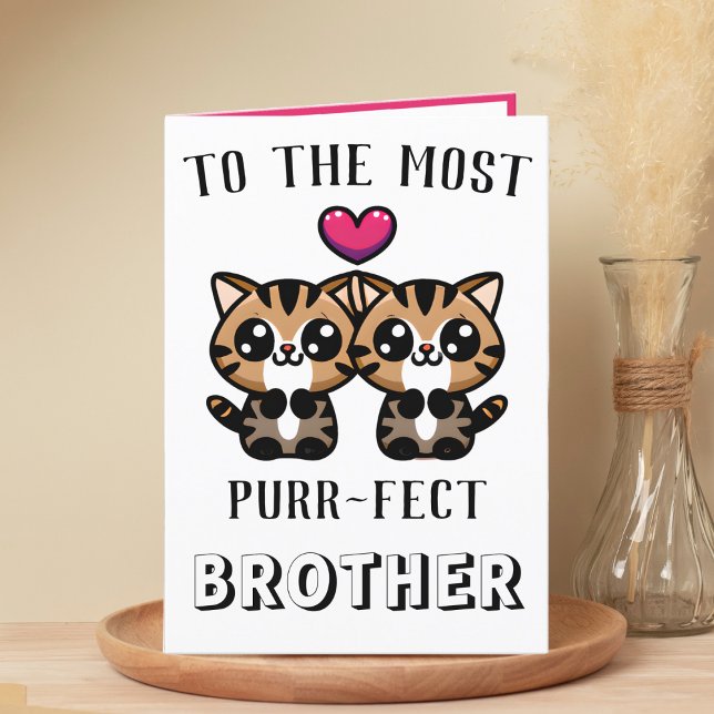 Cute Kitty Cat Kitten Pun Brother Happy Birthday Thank You Card (cute kitten purr birthday card for brother)