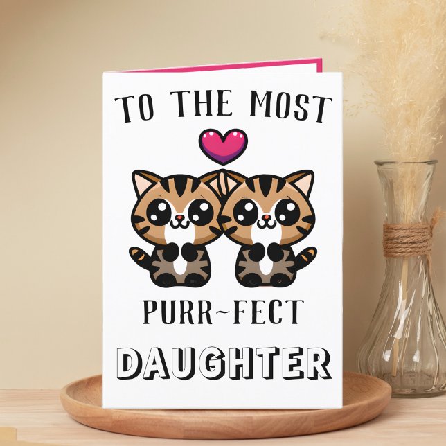 Cute Kitty Cat Kitten Pun Daughter Happy Birthday Thank You Card (cute kitten purr birthday card for daughter)