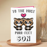 Cute Kitty Cat Kitten Pun Son Happy Birthday<br><div class="desc">Looking for a unique way to express your love and humour to your child? Our funny kitty cat pun greeting card is the perfect choice for your son on his birthday! Customise it by adding your own personal message.  Design features two cute brown kittens with a red heart.</div>