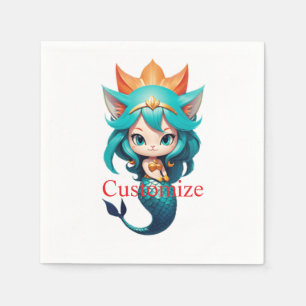 Cute Kitty Cat Mermaid Thunder_Cove Napkin