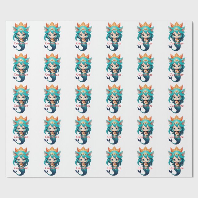 Cute Kitty Cat Mermaid Thunder_Cove Wrapping Paper (Flat)