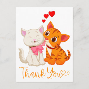 Cute Kitty Cat Modern Orange Wedding Thank You Postcard