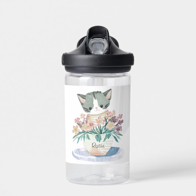 Cute Kitty Cat Name Water Bottle (Front)