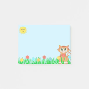 Cute Kitty Cat on Light Blue Post-it Notes