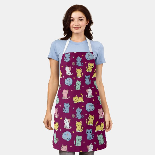 Cute Kitty Cat Pattern Apron (Worn)