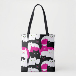 Cute Kitty Cat Pattern Pink and Black Tote Bag