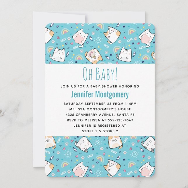 Cute Kitty Cat Pattern Whimsical Baby Shower Invitation (Front)