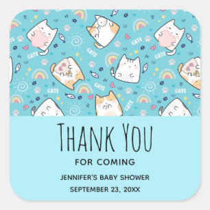 Cute Kitty Cat Pattern Whimsical Baby Shower Square Sticker