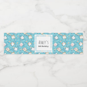 Cute Kitty Cat Pattern Whimsical Birthday Water Bottle Label