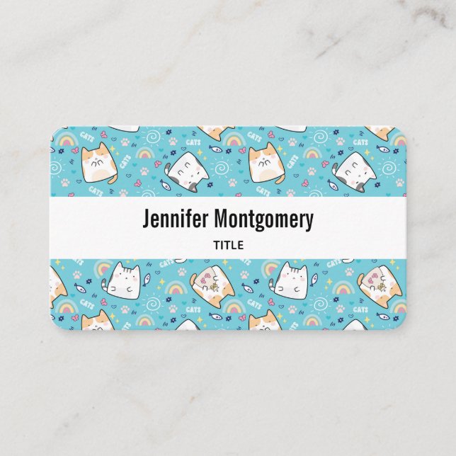 Cute Kitty Cat Pattern Whimsical Business Card (Front)