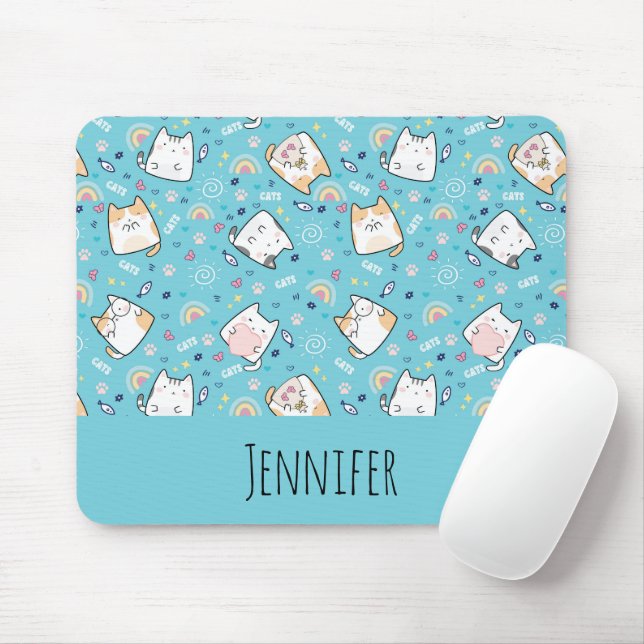 Cute Kitty Cat Pattern Whimsical Mouse Pad (With Mouse)