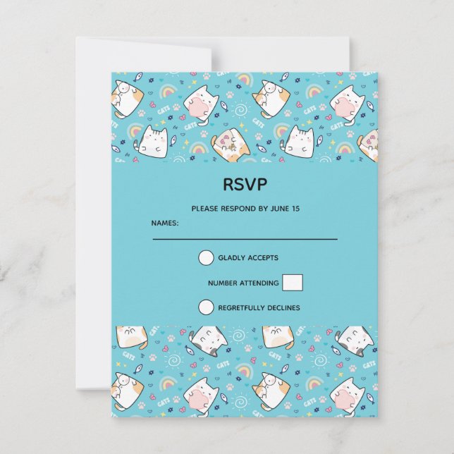 Cute Kitty Cat Pattern Whimsical RSVP Card (Front)