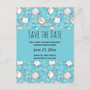 Cute Kitty Cat Pattern Whimsical Save the Date Invitation Postcard