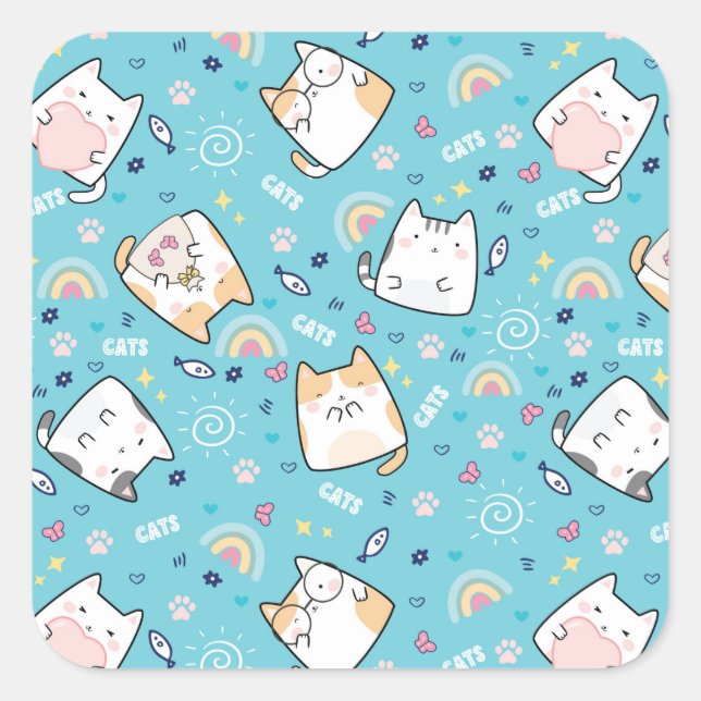 Cute Kitty Cat Pattern Whimsical Square Sticker (Front)