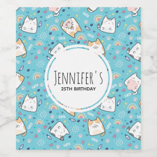 Cute Kitty Cat Pattern Whimsical Wine Label