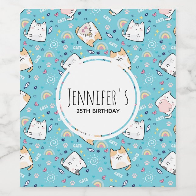 Cute Kitty Cat Pattern Whimsical Wine Label (Single Label)