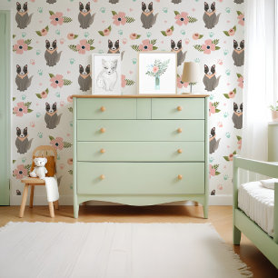 Cute Kitty Cat Paw Print Floral Pattern Wallpaper