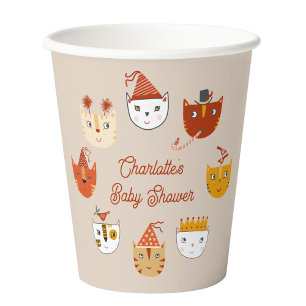 Cute Kitty Cat Personalised Baby Shower Paper Cups