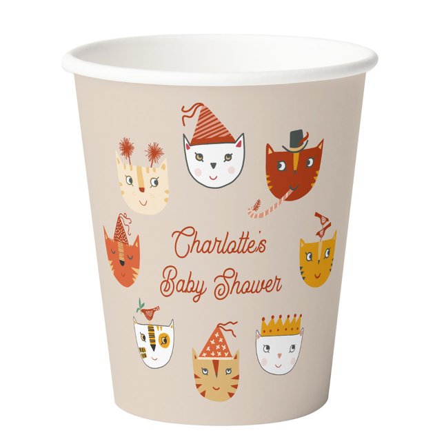 Cute Kitty Cat Personalised Baby Shower Paper Cups (Cute kitty cat themed personalized gender neutral baby shower paper cup)